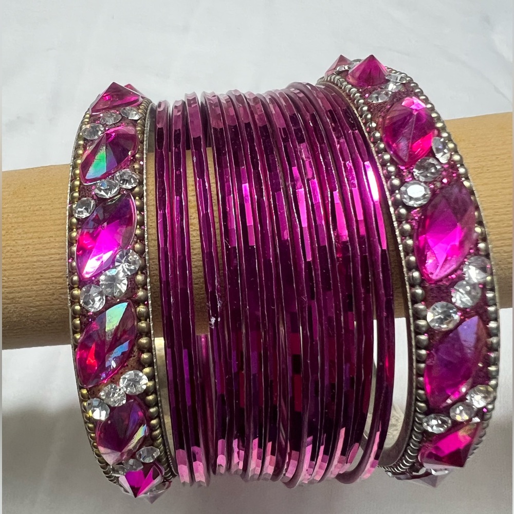 Pink Gemstone Bangle Set